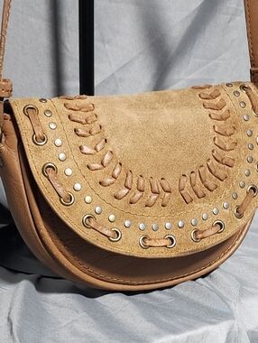 Lucky Brand Brown Leather & Suede Saddle Bag Crossbody Bag Purse